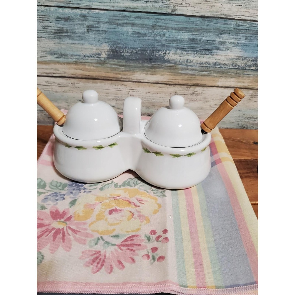 😎Hallmark Sugar Bowl Creamer Set with Lids and Spoons Butterfly Floral‎